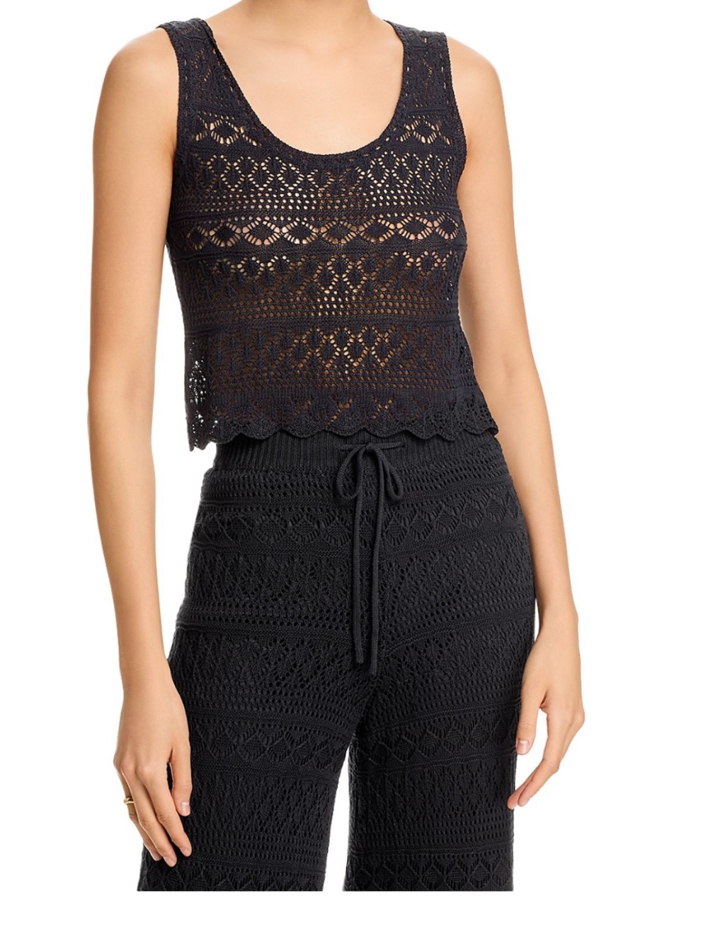 Aqua Black Crochet Wide-Leg Pants & Tank Set